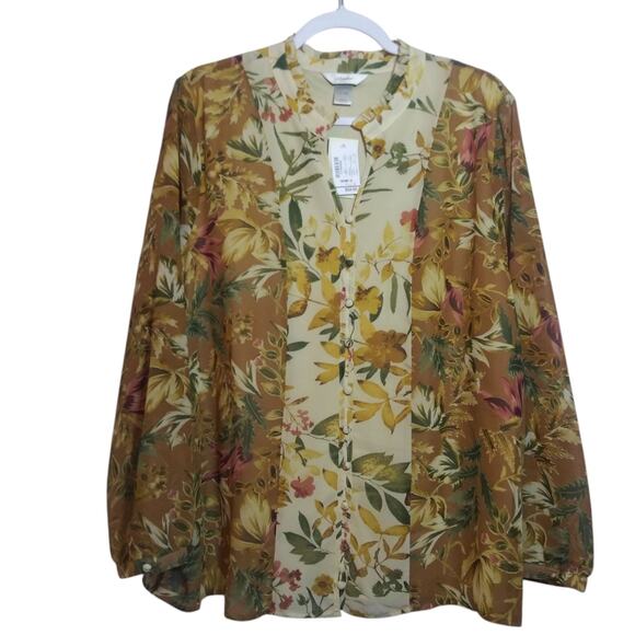 Christopher Banks Neutral Floral Peasant Button Up Blouse Top Size 16/18 - Picture 1 of 9